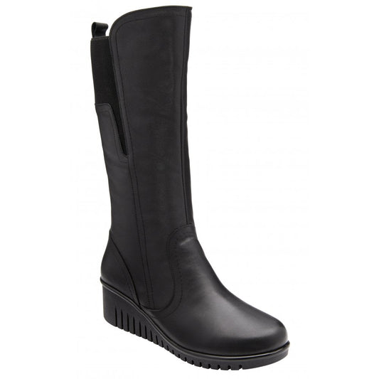 Lotus Boot Fitzgerald BLACK Soft Leather Wedge Long Boot ULB345