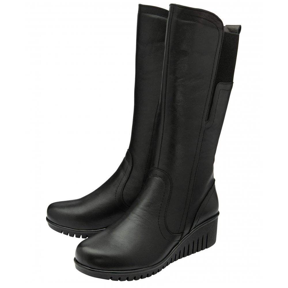 Lotus Boot Fitzgerald BLACK Soft Leather Wedge Long Boot ULB345