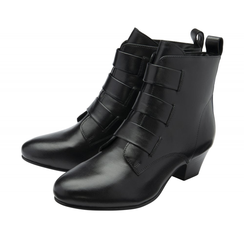 Lotus Lorissa BLACK Mid Heel Soft Leather Zip Boot