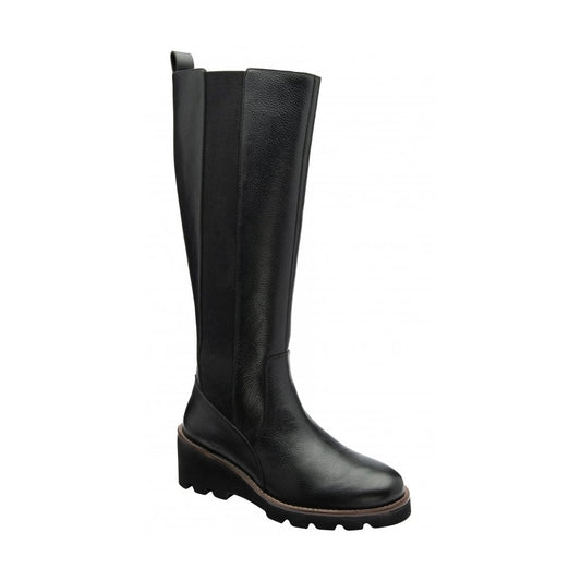 Lotus Wrenley BLACK Soft Leather Wedge Long Boot