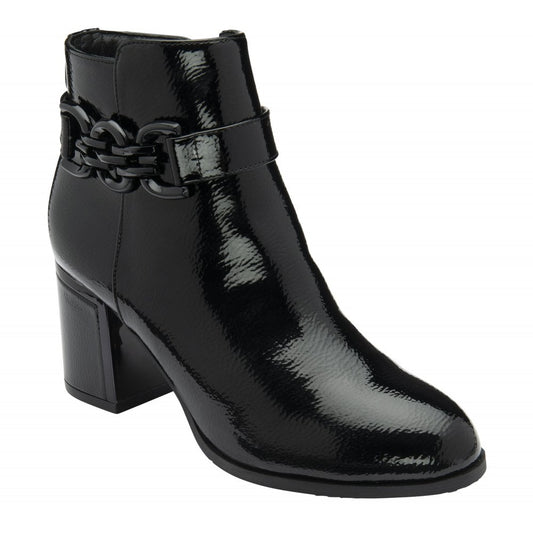 Lotus Amarin BLACK  Patent Block Heel Ankle Boot ULB454