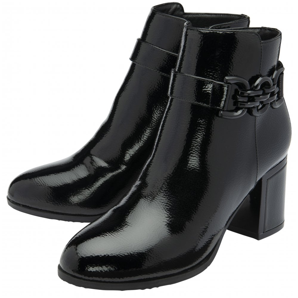 Lotus Amarin BLACK  Patent Block Heel Ankle Boot ULB454