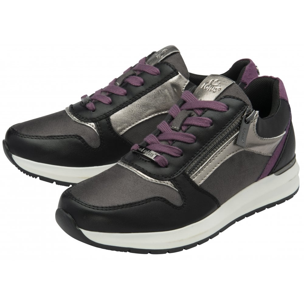 Lotus Venus BLACK/ Purple Dress Fashion Trainer with Zip