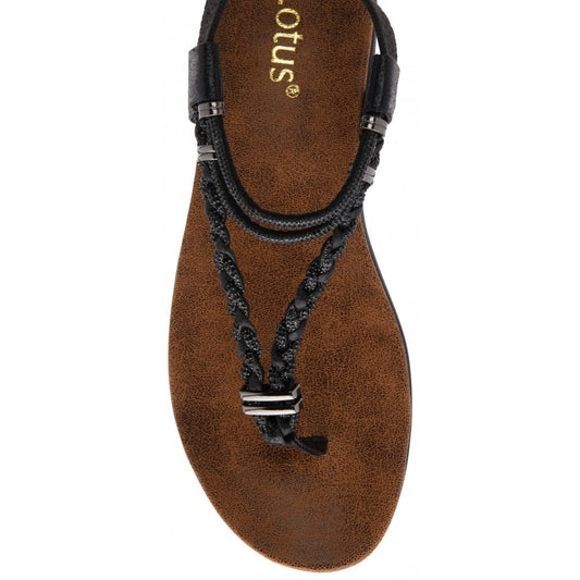 Lotus Sol BLACK Toe Post  Sandal