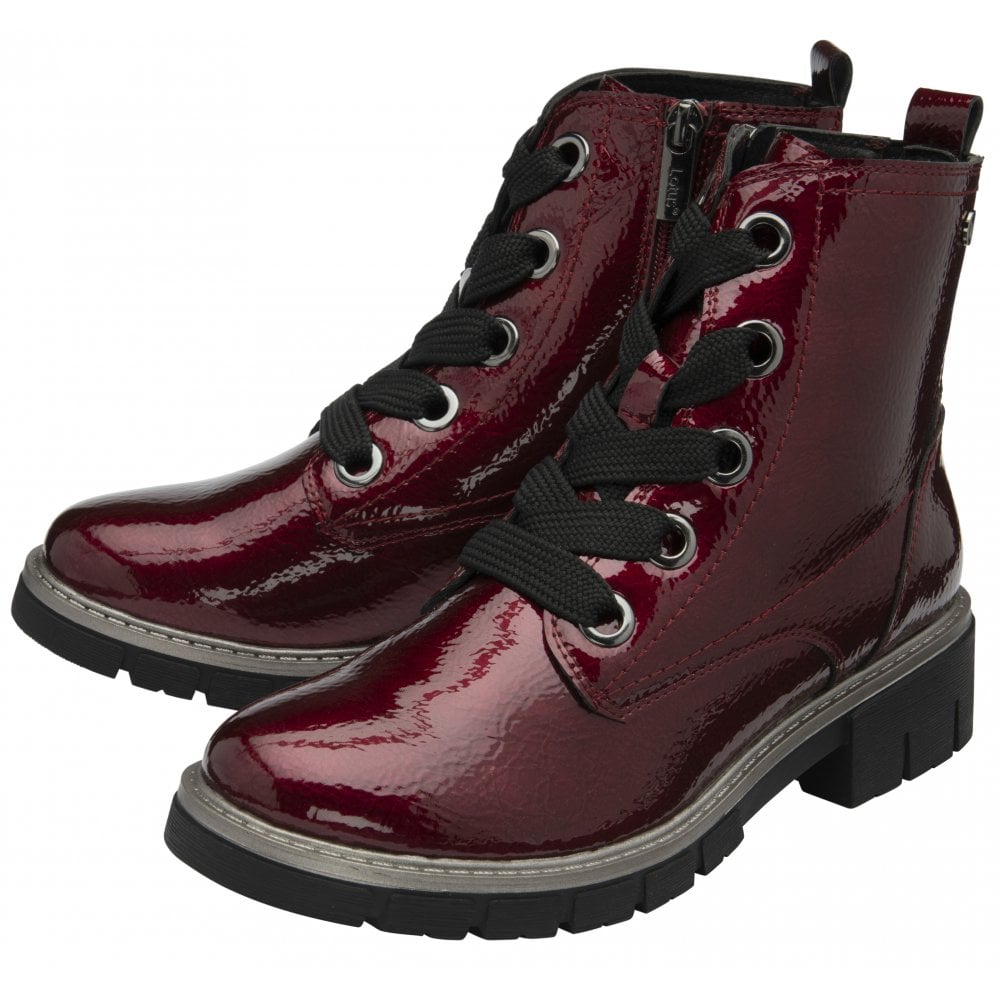 Lotus Jojo BORDO Patent Lace Up Ankle Boot With Zip ULB350