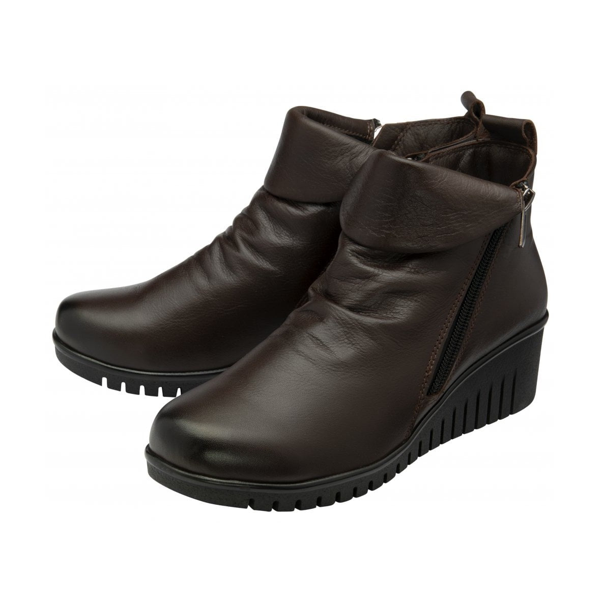 Lotus Cordelia BROWN Soft Leather Wedge Zip Ankle Boot