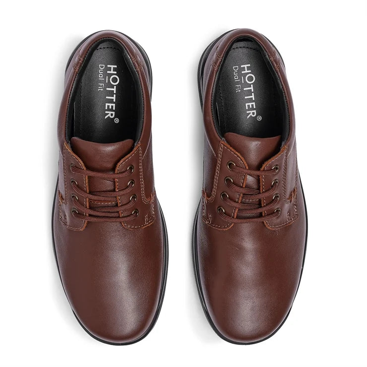 Hotter Burton Brown Leather Wide Dual Fit Lace Up Shoe