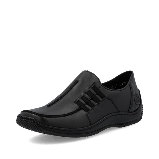 Rieker L1777 BLACK Soft Leather Lightweight Slip On Shoe L1777-00