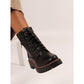 Lunar Colorado Black Chunky Sole Boot with Leorard Print Trim