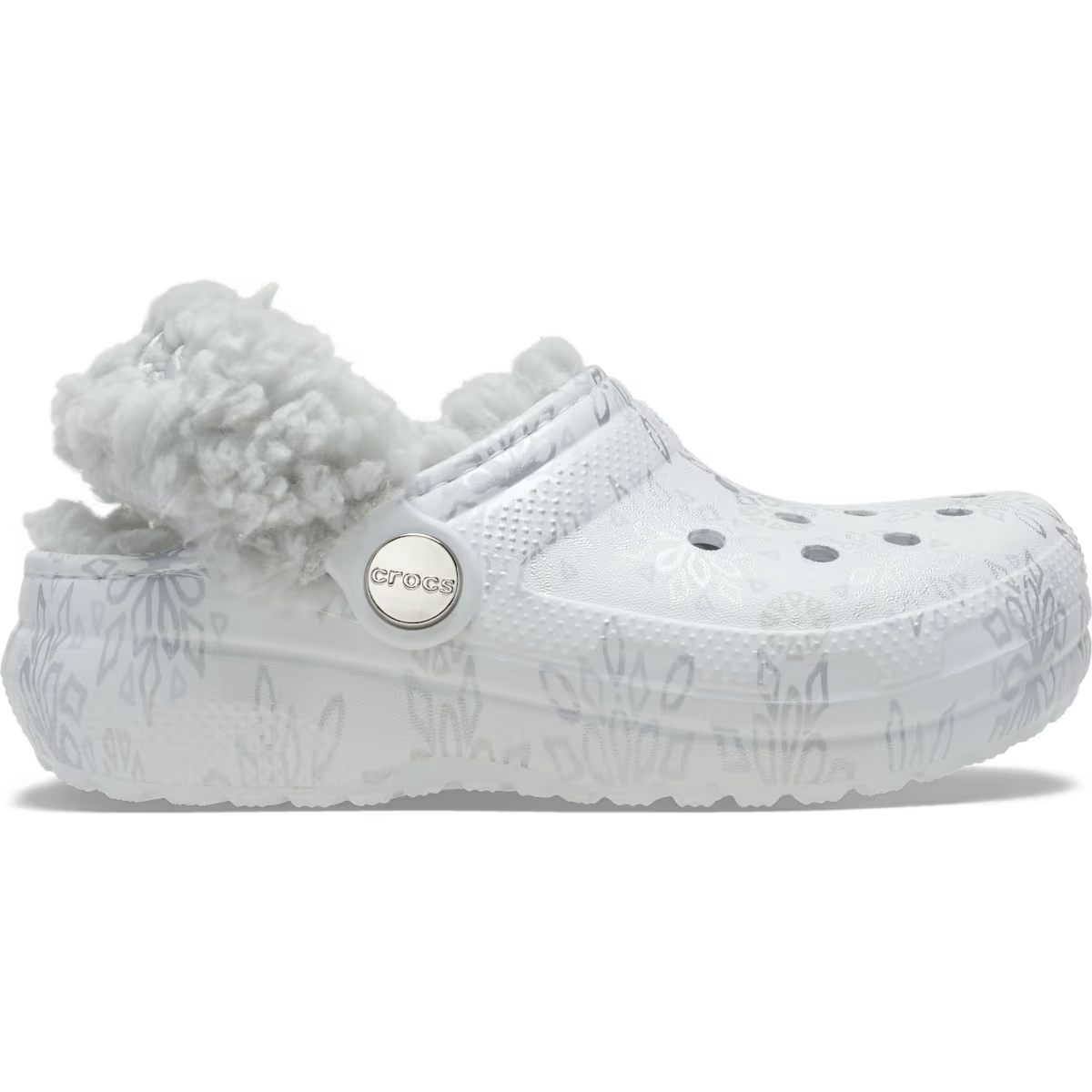 Crocs 214078 WHITE Snowflake Fleece Lined Classic Clog 214078-1WQ