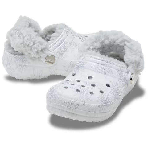 Crocs 214078 WHITE Snowflake Fleece Lined Classic Clog 214078-1WQ