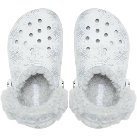 Crocs 214078 WHITE Snowflake Fleece Lined Classic Clog 214078-1WQ