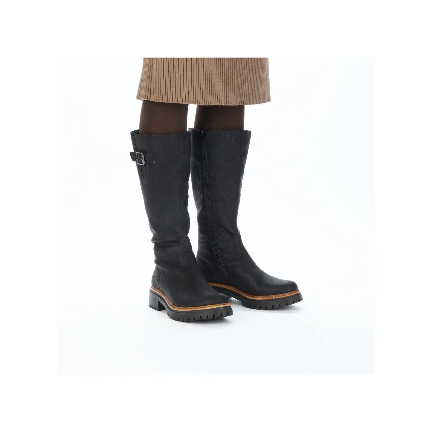 Rieker 72694 BLACK Long Leg Cleated Sole Lined Zip Boot 72694-00