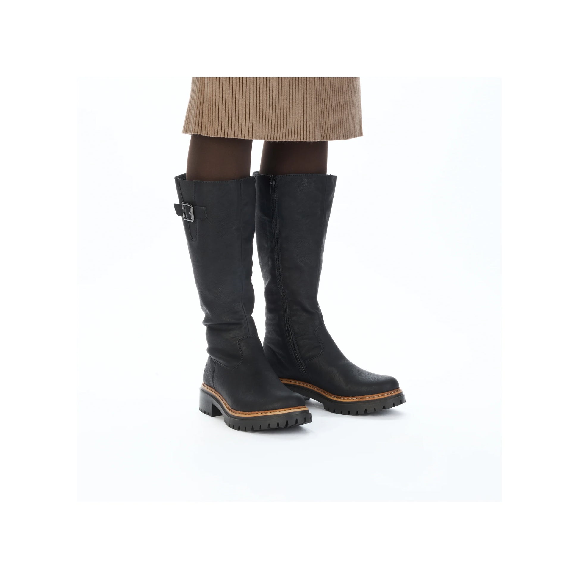 Rieker 72694 BLACK Long Leg Cleated Sole Lined Zip Boot 72694-00