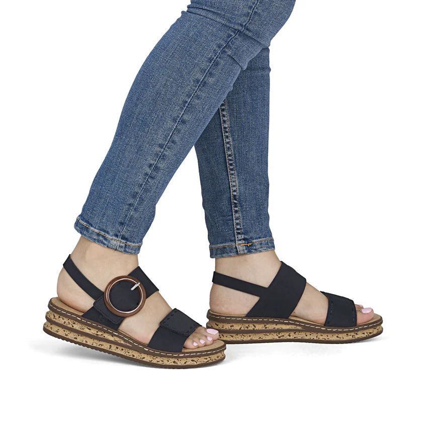 Rieker 62950 Dark Navy Adjustable strap Low Wedge Sandal 62950-14