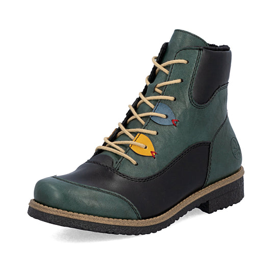 Rieker 73510 PEACOCK Multi Lace Up Ankle Boot With Zip 73510-90