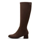 Jana 25569-47 Brown Long Leg Wide Fit Faux Suede Block Heel Zip Boot