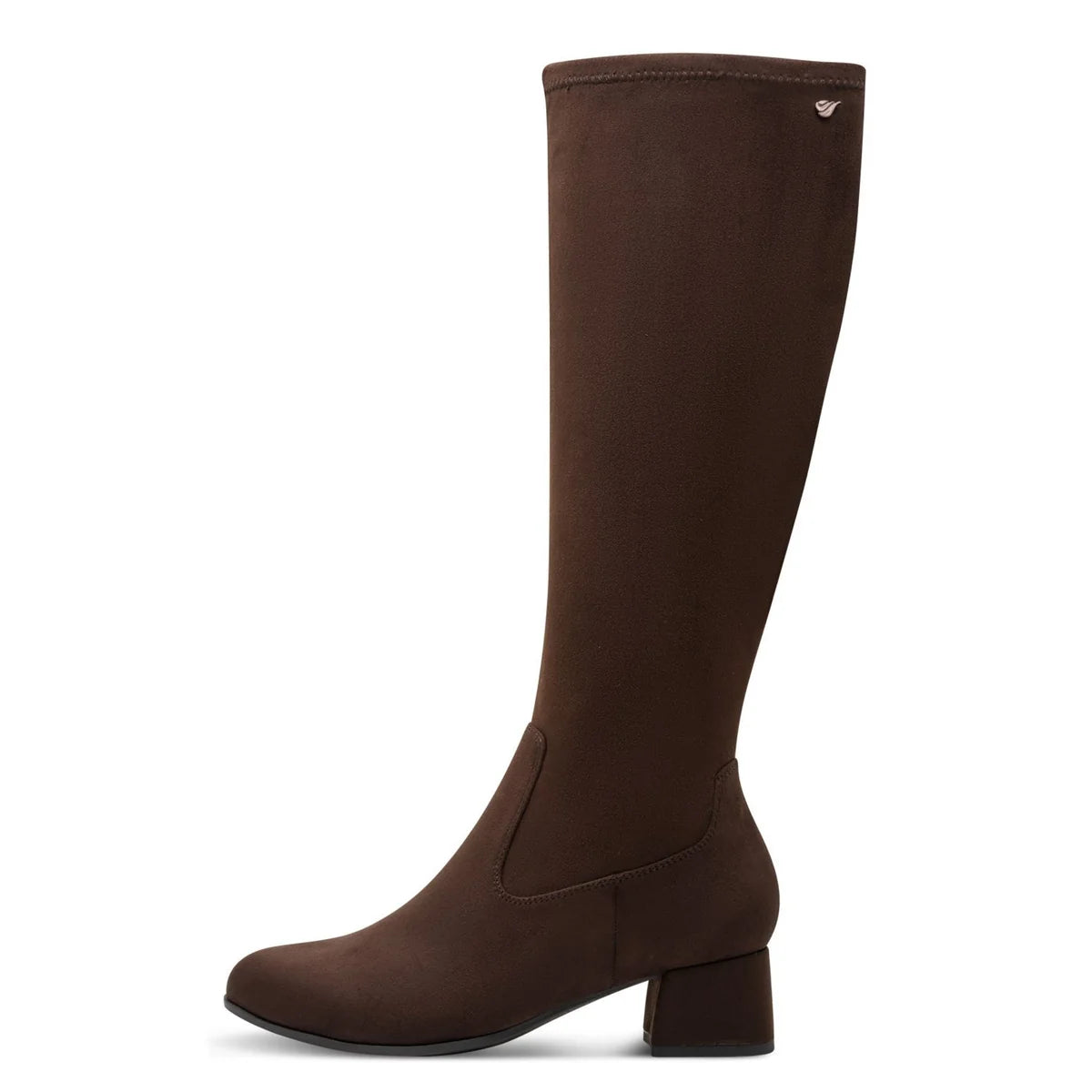 Jana 25569-47 Brown Long Leg Wide Fit Faux Suede Block Heel Zip Boot