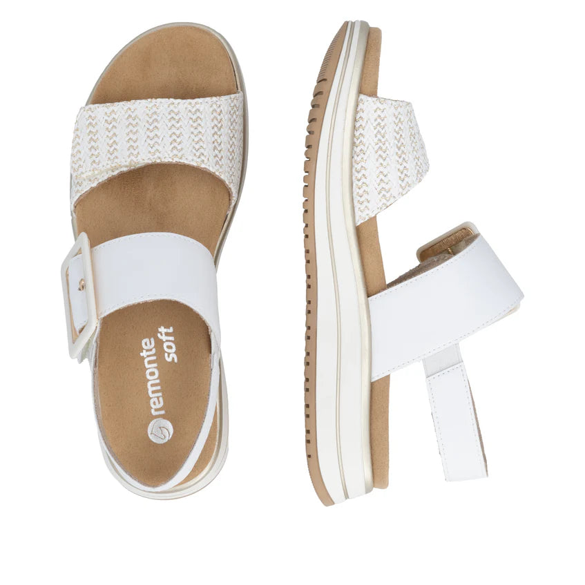 Remonte D1j53 WHITE Leather Twin Touch Fastening Wide Fitting Sandal D1J53-81