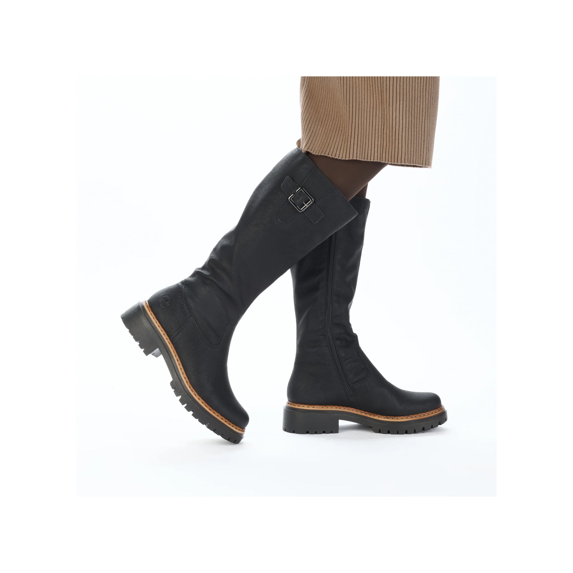 Rieker 72694 BLACK Long Leg Cleated Sole Lined Zip Boot 72694-00