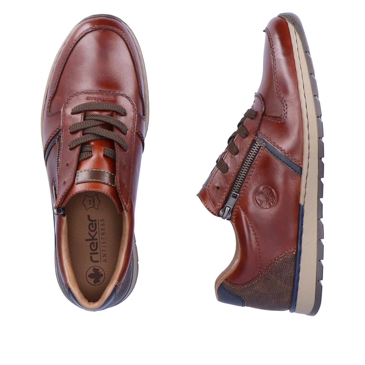 Rieker B2112 BROWN Leather Lace Shoe With Zip  B2112-25