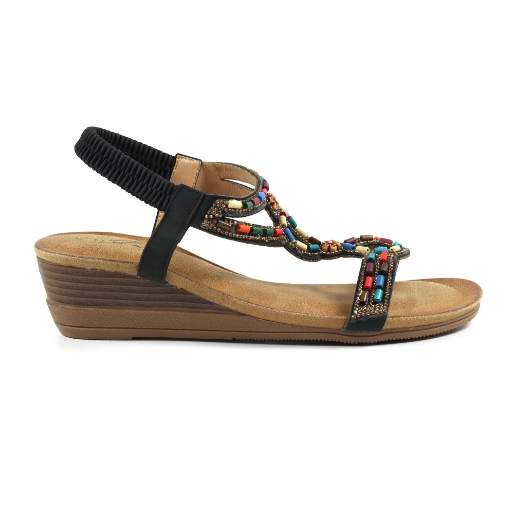 Lunar Epsom BLACK Wedge Sandal JLH478