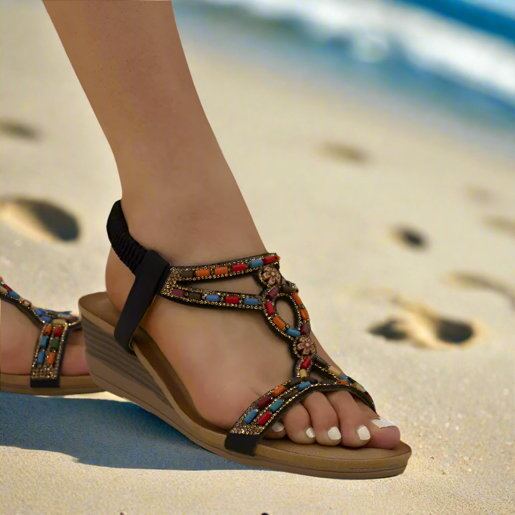 Lunar Epsom BLACK Wedge Sandal JLH478