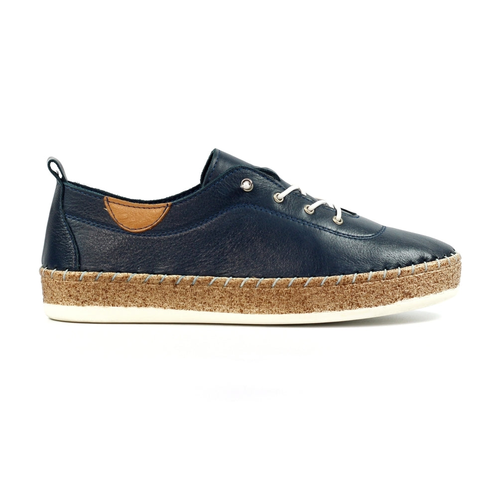 Lunar Evie NAVY Soft Leather Slip On Plimsol Style Shoe FLE050