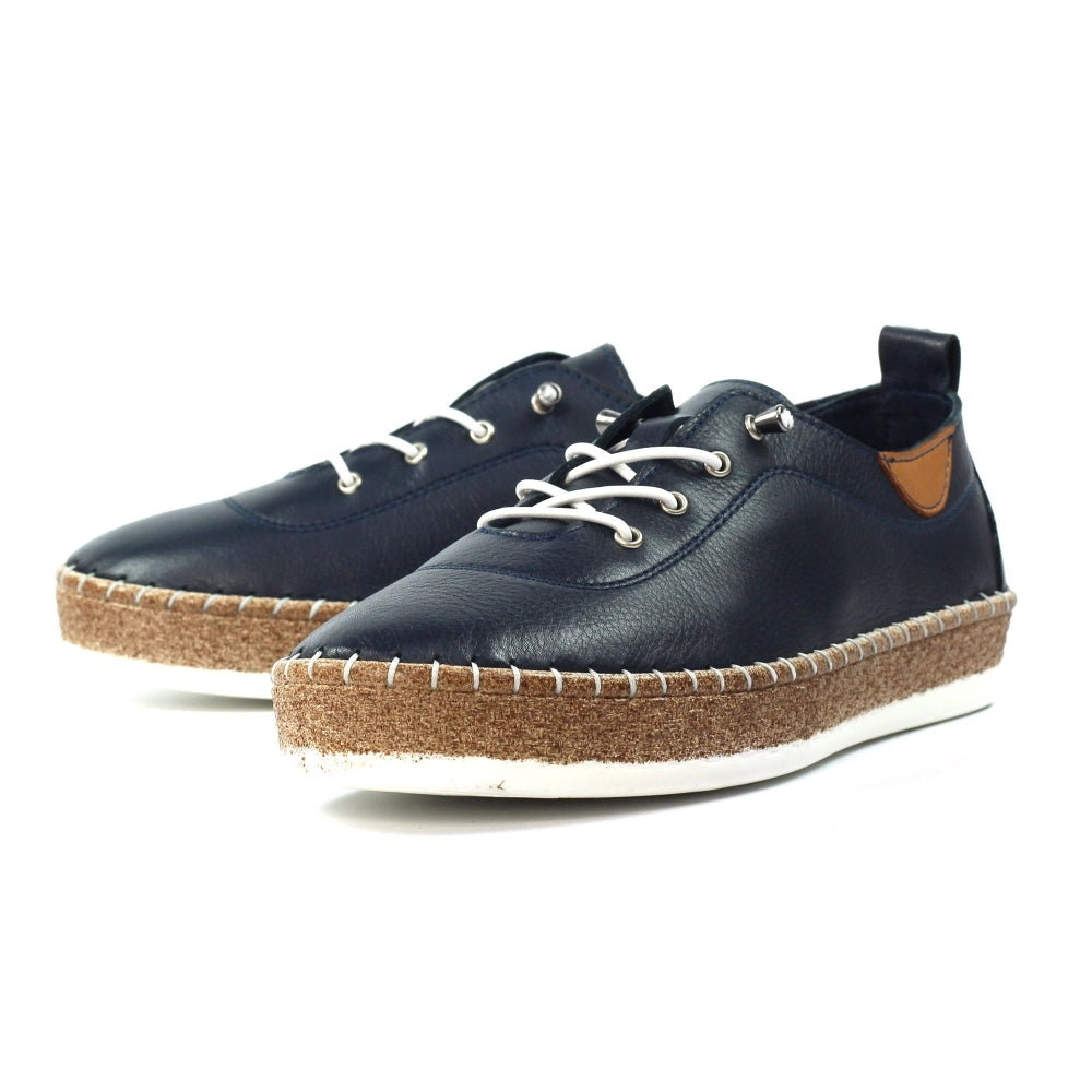 Lunar Evie NAVY Soft Leather Slip On Plimsol Style Shoe FLE050