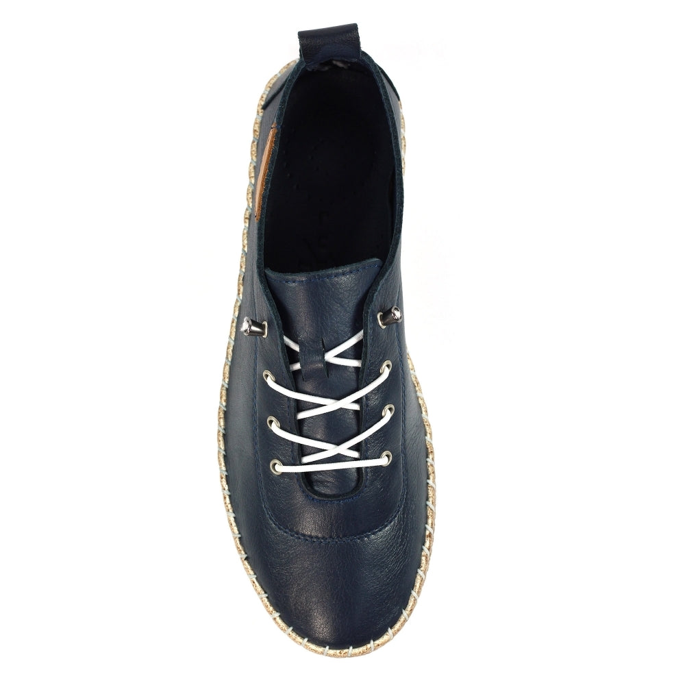 Lunar Evie NAVY Soft Leather Slip On Plimsol Style Shoe FLE050