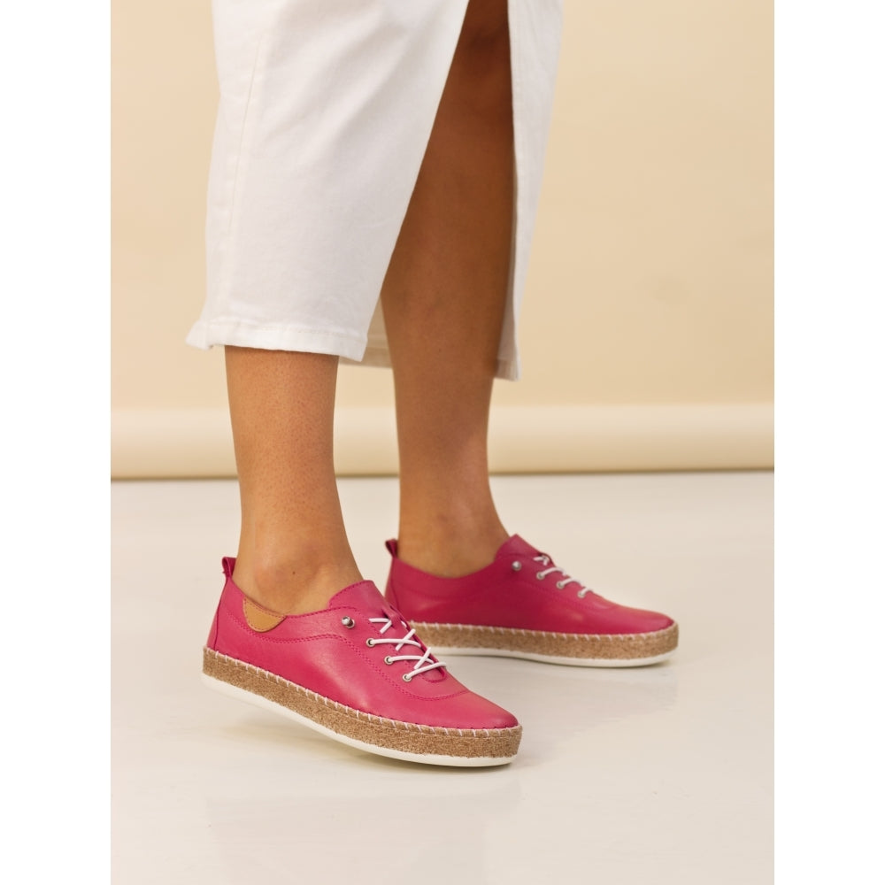 Lunar Evie RASPBERRY Soft Leather slip On Plimsol Shoe FLE050