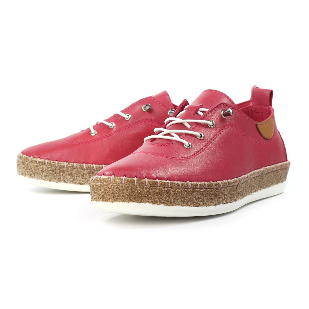 Lunar Evie RASPBERRY Soft Leather slip On Plimsol Shoe FLE050