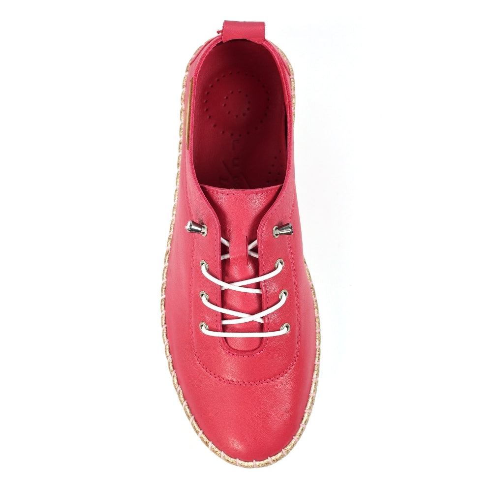 Lunar Evie RASPBERRY Soft Leather slip On Plimsol Shoe FLE050