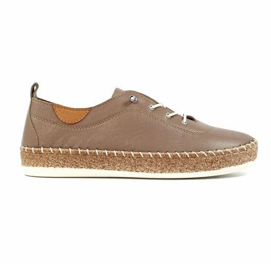 Lunar Evie Lunar TAUPE Soft Leather Slip On Plimsoll FLE050
