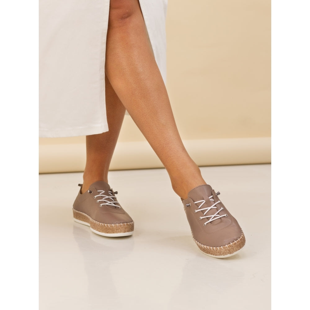 Lunar Evie Lunar TAUPE Soft Leather Slip On Plimsoll FLE050