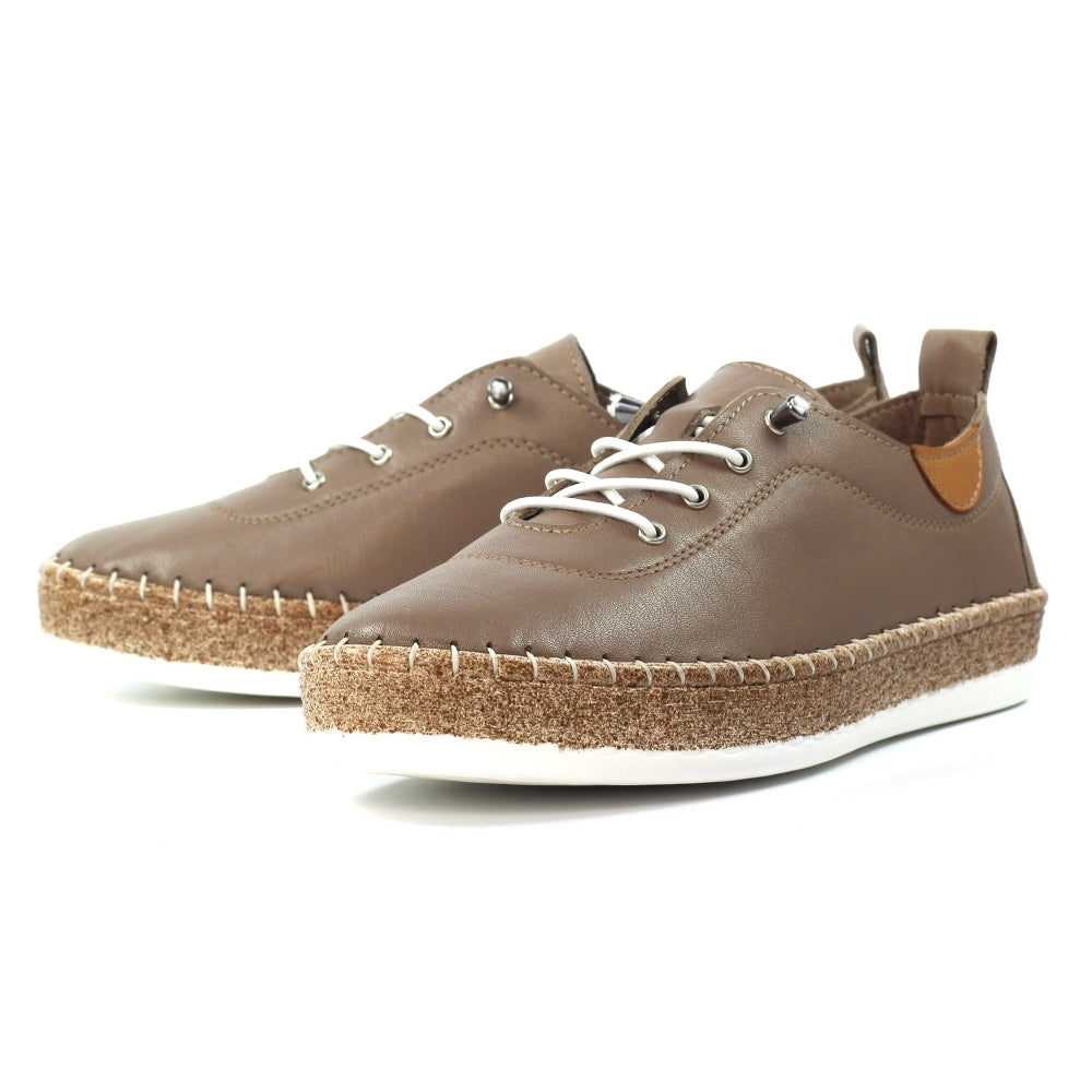 Lunar Evie Lunar TAUPE Soft Leather Slip On Plimsoll FLE050
