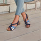Hotter Flare Sandal NAVY MULTI Leather Adjustable Strap Comfort Sandal