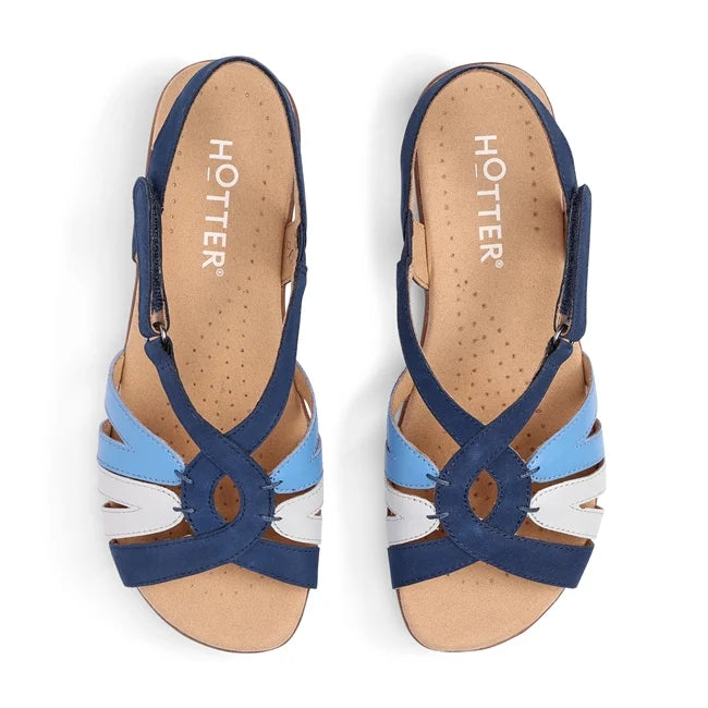 Hotter Flare Sandal NAVY MULTI Leather Adjustable Strap Comfort Sandal