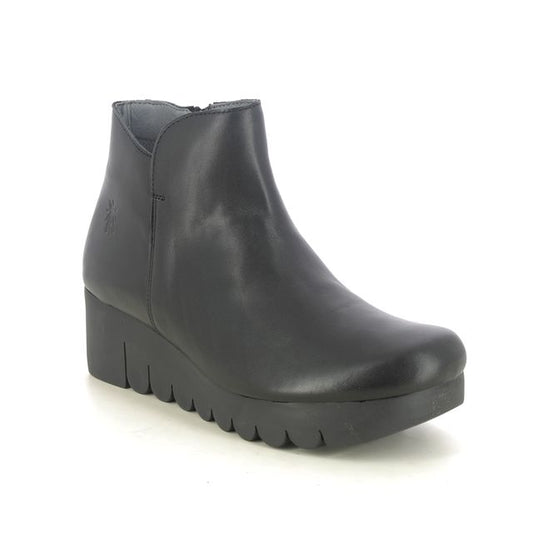 Fly London Vang BLACK Soft Leather Wedge Ankle Boot
