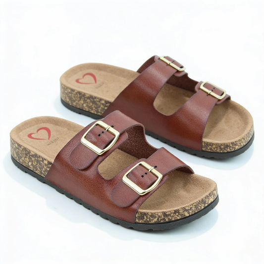 Heavenly Feet Joyfull REDWOOD Twin Buckle Mule Sandal