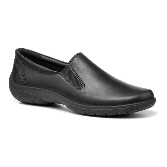 Hotter Glove Black Leather Wide Fitting Slip On shoe