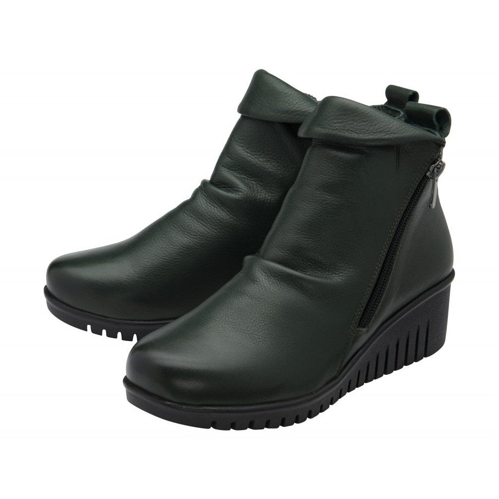 Lotus Cordelia Green Soft Leather Zip Ankle Boot