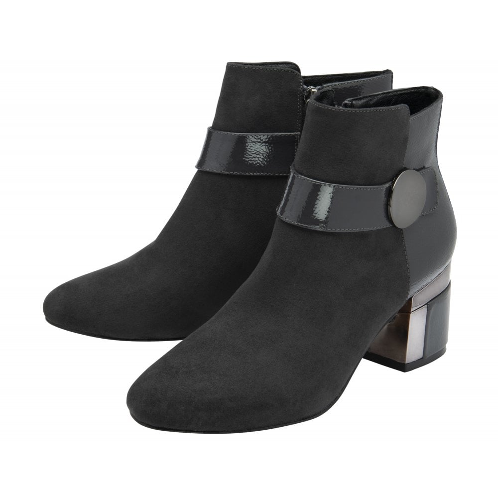 Lotus Kirsty GREY Smart Block Heel Zip Ankle Boot