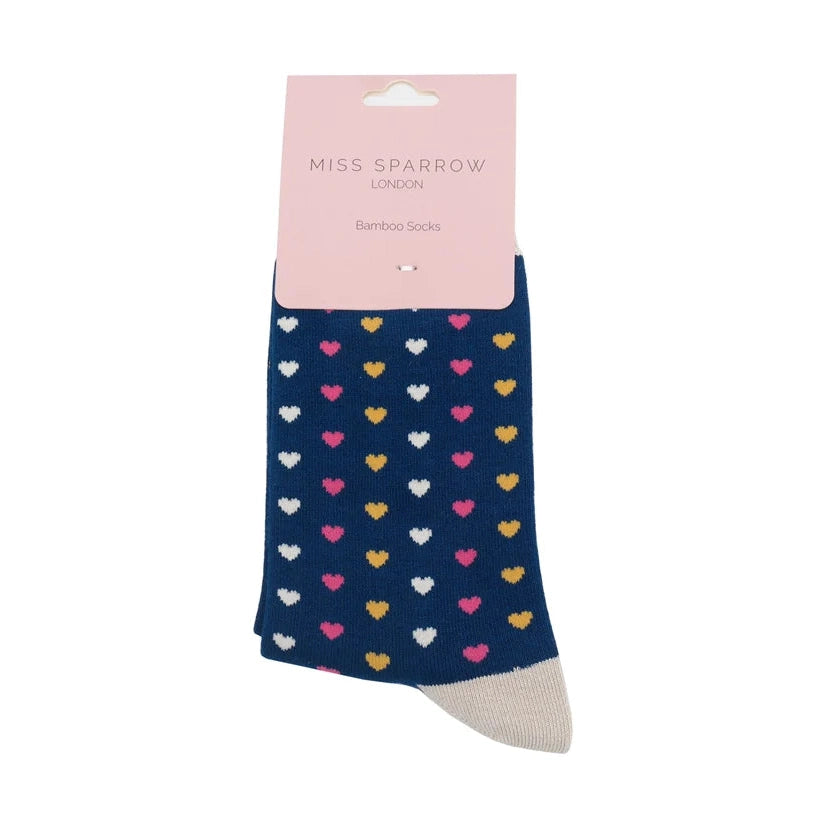 Miss Sparrow Navy Little Hearts Quality Bamboo Socks NAVY SKS256