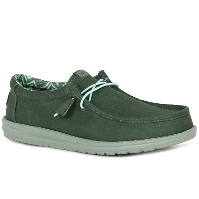 Hey Dude Wally Stretch Green Slip On Canvas Shoe