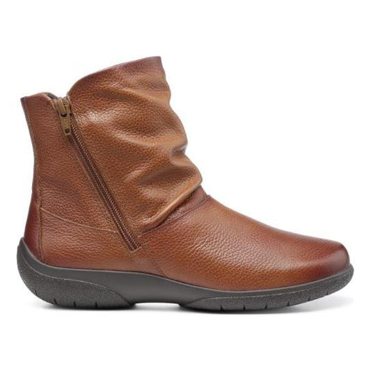 Hotter Boot WHISPER Soft Leather Flat Ankle Boot with  twin Zip Extra fit TAN