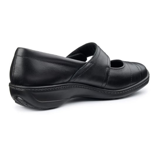 Hotter Shoe CHARITY Touch Fastening leather bar shoe WIDE FIT BLACK 