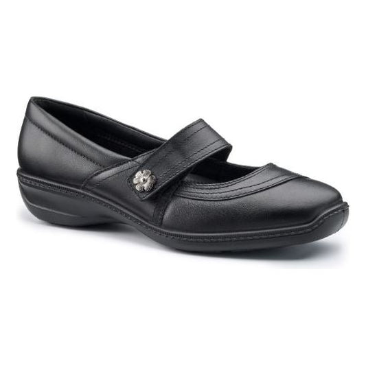 Hotter Shoe CHARITY Touch Fastening leather bar shoe WIDE FIT BLACK 