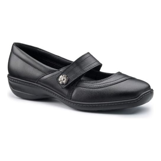 Hotter Shoe CHARITY Touch Fastening leather bar shoe WIDE FIT BLACK