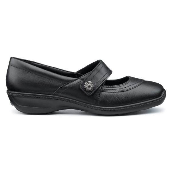 Hotter Shoe CHARITY Touch Fastening leather bar shoe WIDE FIT BLACK 